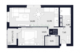 1-комнатная квартира: Республика Адыгея (Адыгея), Майкоп (57.09 м²)