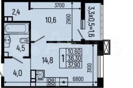 1-к. квартира, 37,9 м², 5/13 эт.