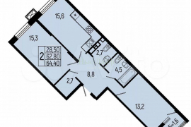 2-к. квартира, 64,4 м², 3/13 эт.