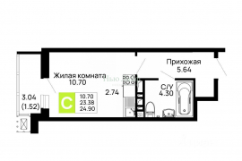 Студия Адыгея, Майкоп 9 Мая ул., 14А (24.9 м²)